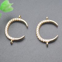 Cubic Zirconia Micro Pave Latão Connector, cobre, Lua, cromado de cor dourada, DIY & micro pavimento em zircônia cúbica & laço de 1/1, níquel, chumbo e cádmio livre, 16x22mm, vendido por PC