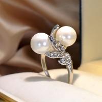 Zinc Alloy Finger Ring with Cubic Zirconia & Plastic Pearl Round silver color plated fashion jewelry & for woman white nickel lead & cadmium free Inner Approx 18mm Sold By PC