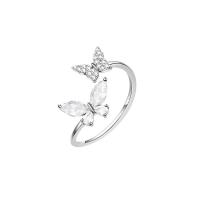 Cubic Zirconia micr3ofono pavimenta anillos de plata esterlina, Plata de ley 925, Mariposa, Joyería & micro arcilla de zirconia cúbica & para mujer, libre de níquel, plomo & cadmio, 10mm, Vendido por UD