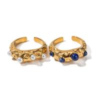 Bague en acier inoxydable, Acier inoxydable 304, avec Lapis lazuli & Shell Pearl, Plaqué or 18K, bijoux de mode & différents matériaux pour le choix & unisexe, Vendu par PC