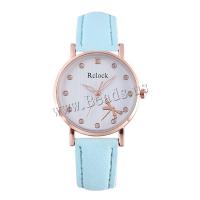 Women Wrist Watch PU Leather with Glass & 304 Stainless Steel & Zinc Alloy Round rose gold color plated fashion jewelry & Chinese movement & for woman & with rhinestone Length Approx 233 mm Sold By PC