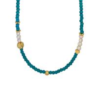 Colar turquesa de moda, with Pérolas de água doce & cobre, with 5CM extender chain, feito à mão, joias de moda & para mulher, azul céu, comprimento Aprox 40 cm, vendido por PC