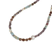 Collar de piedras preciosas joyas, Piedra natural, con Perlas cultivadas de agua dulce & metal, con 5CM extender cadena, hecho a mano, Joyería & para mujer, multicolor, longitud aproximado 39 cm, Vendido por UD