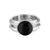 Sterling Silver smycken finger ring, 925 Sterling Silver, med Svart agat, plated, mode smycken & för kvinna, silver, Storlek:16, Säljs av PC