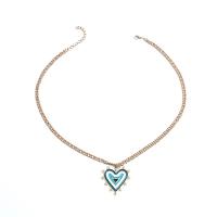 Collier de bijoux en alliage de zinc, coeur, Placage de couleur d'or, bijoux de mode & pour femme & émail, multicolore, Longueur Environ 21-50 cm, Vendu par PC