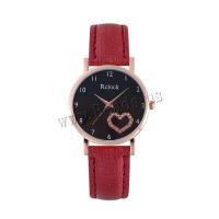 Women Wrist Watch PU Leather with Glass & 304 Stainless Steel & Zinc Alloy Round rose gold color plated fashion jewelry & Chinese movement & for woman & with rhinestone Length Approx 235 mm Sold By PC