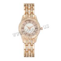 Femmes montre-bracelet, alliage de zinc, avec verre & Acier inoxydable 304, Rond, Placage, bijoux de mode & mouvement chinoise & pour femme & avec strass, plus de couleurs à choisir, protéger l'environnement, sans nickel, plomb et cadmium, 30x8mm, Longueur Environ 212 mm, Vendu par PC