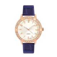 Women Wrist Watch PU Leather with Glass & 304 Stainless Steel & Zinc Alloy Round rose gold color plated fashion jewelry & Chinese movement & for woman & with rhinestone Length Approx 240 mm Sold By PC