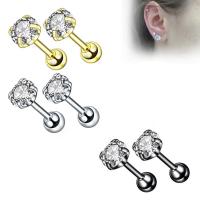 Nerezová ocel Ear Piercing šperky, Nerezová ocel 316, unisex & micro vydláždit kubické zirkony, více barev na výběr, 4x1.20mm, Prodáno By Pair