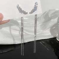 Fringe pendientes de la manera, metal, chapado en color de plata, Joyería & micro arcilla de zirconia cúbica & para mujer, libre de níquel, plomo & cadmio, 116mm, Vendido por Par