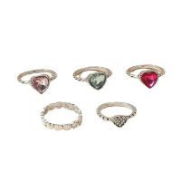 Zinklegering Ring Set, Zinc Alloy, silver plated, 5 stuks & mode sieraden & voor vrouw & met strass, multi-gekleurde, 17mm, Verkocht door Stel