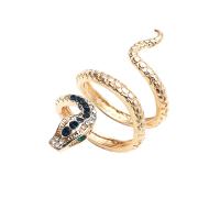 Zinc Alloy fingerring, Snake, guldfarve belagt, mode smykker & for kvinde & med rhinestone, flerfarvede, 17mm, Solgt af PC