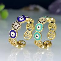 Evil Eye Nakit Finger Ring, Mesing, Krug, zlatna boja pozlaćen, modni nakit & bez spolne razlike & micro utrti kubni cirkonij & emajl, više boja za izbor, nikal, olovo i kadmij besplatno, 6x20mm, Prodano By PC