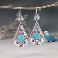 Zinc Alloy Oorbellen, met Synthetische Turquoise, Traan, antiek zilver plated, Vintage & mode sieraden & voor vrouw, gemengde kleuren, nikkel, lood en cadmium vrij, 24x59mm, Verkocht door pair