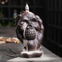 Palnik kadzidełkowy z porcelany, Purpurowy piasek, Czaszka, pół ręcznie, Halloween Design & do domu i biura & Zrównoważonego, bez zawartości niklu, ołowiu i kadmu, 96x112x155mm, sprzedane przez PC