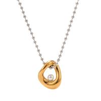 Roestvrij staal halskettingen, 304 roestvrij staal, met Plastic Pearl, met 1.5inch extender keten, 18K verguld, mode sieraden & voor vrouw, 20.70mm, Per verkocht Ca 16.34 inch Strand