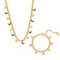 Sets de Joyas, Partículas de acero, con 1.97inch extender cadena, diferentes estilos para la opción & para mujer & esmalte, dorado, longitud aproximado 5.9 Inch, aproximado 15.75 Inch, Vendido por UD