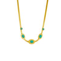 Collier d'acier titane, avec turquoise, avec 1.97inch chaînes de rallonge, Placage, bijoux de mode & pour femme, doré, 15x10mm, Vendu par Environ 15.35 pouce brin