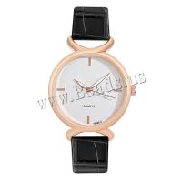 Women Wrist Watch PU Leather with Glass & 304 Stainless Steel & Zinc Alloy Round rose gold color plated fashion jewelry & Chinese movement & for woman Length Approx 240 mm Sold By PC