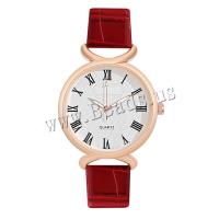 Women Wrist Watch PU Leather with Glass & 304 Stainless Steel & Zinc Alloy Round rose gold color plated fashion jewelry & Chinese movement & for woman Length Approx 240 mm Sold By PC