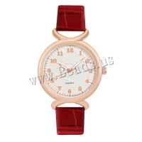 Women Wrist Watch PU Leather with Glass & 304 Stainless Steel & Zinc Alloy Round rose gold color plated fashion jewelry & Chinese movement & for woman Length Approx 240 mm Sold By PC