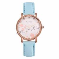 Women Wrist Watch PU Leather with Glass & 304 Stainless Steel & Zinc Alloy Round rose gold color plated fashion jewelry & Chinese movement & for woman Length Approx 232 mm Sold By PC