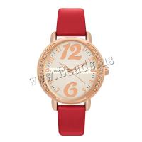 Reloj de Pulsera de Mujeres, Cuero de PU, con Vidrio & acero inoxidable 304 & aleación de zinc, Esférico, chapado en color rosa dorada, Joyería & movimiento chino & para mujer & con diamantes de imitación, más colores para la opción, 36x8mm, longitud aproximado 238 mm, Vendido por UD