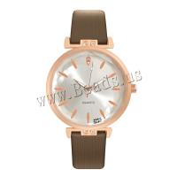 Women Wrist Watch PU Leather with Glass & 304 Stainless Steel & Zinc Alloy Round rose gold color plated fashion jewelry & Chinese movement & for woman & with rhinestone Length Approx 240 mm Sold By PC