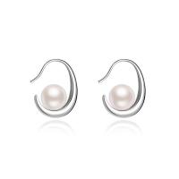 Brass Stud Earring with Plastic Pearl plated fashion jewelry & for woman silver color Sold By Pair