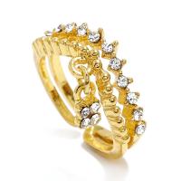 liga de zinco Cuff Ring Finger, cromado de cor dourada, joias de moda & para mulher & com strass, dourado, 17mm, vendido por PC