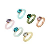 Acrylic Finger Ring 6 pieces & fashion jewelry & for woman & with rhinestone multi-colored 17mm Sold By Set