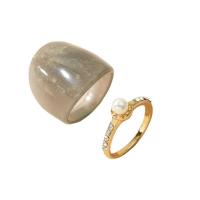 Zinklegering Ring Set, Zinc Alloy, met Plastic Pearl & Acryl, gold plated, 2 stuks & mode sieraden & voor vrouw & met strass, twee verschillende gekleurde, 17mm, Verkocht door Stel