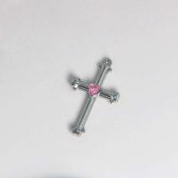 Zinklegering Cross Hangers, Zinc Alloy, Oversteken, silver plated, DIY & met strass, roze, nikkel, lood en cadmium vrij, 19.50x33.70x4.40mm, Verkocht door PC