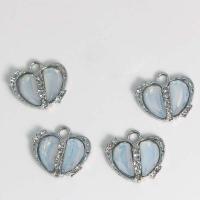 Zinklegering Hart Hangers, Zinc Alloy, met Sea Opal, silver plated, DIY & met strass, wit, nikkel, lood en cadmium vrij, 19.80x18.50x4.80mm, Verkocht door PC