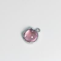 Alliage de zinc plate ronde pendentifs, avec verre, Plat rond, Placage de couleur argentée, DIY, rose, protéger l'environnement, sans nickel, plomb et cadmium, 12.40x15.30x6.30mm, Vendu par PC