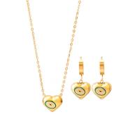 Sets de Joyas, Partículas de acero, con 1.97inch extender cadena, Corazón, chapado, diferentes estilos para la opción & para mujer & esmalte, dorado, 14*12mm,30*14mm, longitud aproximado 15.75 Inch, Vendido por UD