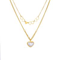 Collana Multi strato, Titantium acciaio, with perla in plastica, with 1.97inch extender chain, Cuore, placcato, Doppio strato & gioielli di moda & per la donna, dorato, 17mm, Venduto per Appross. 14.96 pollice, Appross. 17.72 pollice filo