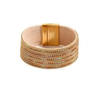 PU Schnur Armbänder, PU Leder, mit Magnet, plattiert, Modeschmuck & unisex & mit Strass, goldfarben, 27mm, Länge ca. 7.67 ZollInch, verkauft von PC