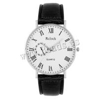 Montre-bracelet unisexe, cuir PU, avec verre & Acier inoxydable 304 & alliage de zinc, Rond, bijoux de mode & mouvement chinoise & styles différents pour le choix, plus de couleurs à choisir, Vendu par PC