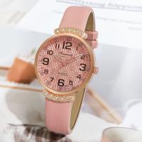 Women Wrist Watch PU Leather with Glass & 304 Stainless Steel & Zinc Alloy Round rose gold color plated fashion jewelry & Chinese movement & for woman & with rhinestone Length Approx 240 mm Sold By PC