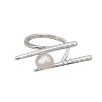 Mässing Finger Ring, med Plast Pearl, plated, mode smycken & Unisex, silver, Säljs av PC