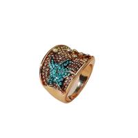 Zinc Alloy fingerring, guldfarve belagt, mode smykker & for kvinde & med rhinestone, flerfarvede, 17mm, Solgt af PC