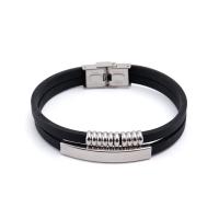 Tíotáiniam Cruach Bracelet, Cruach Tíotáiniam, le Silicone, snasta, jewelry faisin & unisex, dubh, Fad 21 cm, Díolta De réir PC