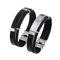 PU leder koord armbanden, Titanium Staal, met PU, mode sieraden & gepolijst & uniseks, meer kleuren voor de keuze, 14mm, Lengte 21.5 cm, Verkocht door PC