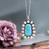 Zinc Alloy Jewelry Necklace with Turquoise with 5cm extender chain antique silver color plated vintage & fashion jewelry & for woman mixed colors nickel lead & cadmium free Length Approx 45 cm Sold By PC