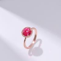 Zinklegierung Fingerring , rund, Rósegold-Farbe plattiert, Modeschmuck & verschiedene Größen vorhanden & Micro pave Zirkonia & für Frau, rot, frei von Nickel, Blei & Kadmium, 8x27mm, verkauft von PC