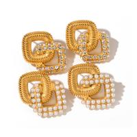 Roestvrij staal Stud Earrings, 304 roestvrij staal, met Plastic Pearl, 18K verguld, verschillende stijlen voor de keuze & micro pave zirconia & voor vrouw, gouden, Verkocht door pair