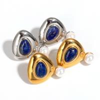 Roestvrij staal Stud Earrings, 304 roestvrij staal, met Lapis Lazuli & Shell Pearl, mode sieraden & voor vrouw, meer kleuren voor de keuze, 17.80x21.40mm, Verkocht door pair