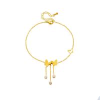 Fashion Jewelry Anklet, Acier titane, avec 1.97inch chaînes de rallonge, papillon, Placage, bijoux de mode & pour femme & avec strass, doré, Vendu par Environ 7.87 pouce brin