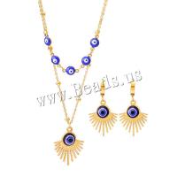 Evil Eye Schmuck-Set, Titanstahl, mit Verlängerungskettchen von 1.97inch, plattiert, Doppelschicht & verschiedene Stile für Wahl & für Frau & Emaille, 26*21mm,42*12mm, Länge ca. 15.75 ZollInch, ca. 17.72 ZollInch, verkauft von PC